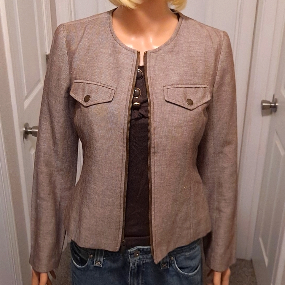 Crew Neck Zip Front Crop Jacket with 2 Front Pocket by ISAAC MIZRAHI for Target